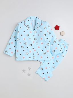 The Magic Wand - Unisex Printed Shirt and Pyjama for Kids-Sky Blue (Set of 2)
