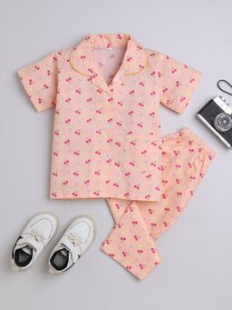 The Magic Wand - Unisex Cherry Printed Shirt and Pyjama-Peach (Set of 2)