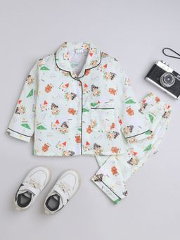 The Magic Wand - Unisex Teddy Printed Shirt and Pyjama-Green (Set of 2)