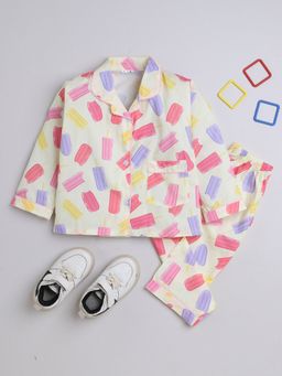The Magic Wand - Unisex Candy Printed Shirt and Pyjama-Off White (Set of 2)
