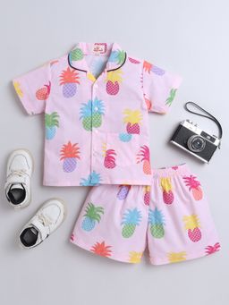 The Magic Wand - Unisex Pineapple Printed Shirt and Shorts -Peach (Set of 2)