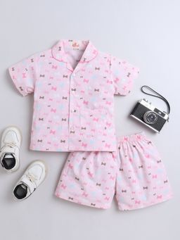 The Magic Wand - Unisex Small Bow Printed Shirt and Shorts -Pink (Set of 2)
