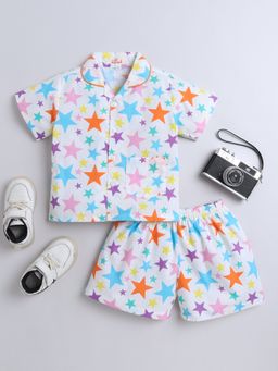 The Magic Wand - Unisex Star Printed Shirt and Shorts -White (Set of 2)