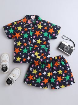 The Magic Wand - Unisex Star Printed Shirt and Shorts -Navy Blue (Set of 2)