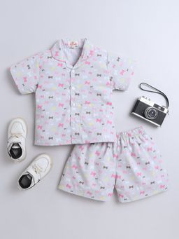 The Magic Wand - Unisex Small Bow Printed Shirt and Shorts -Grey (Set of 2)