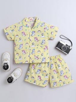The Magic Wand - Unisex Unicorn Printed Shirt and Shorts-Yellow (Set of 2)