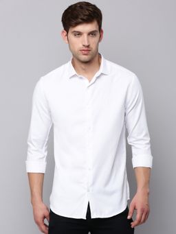 SHOWOFFFF - Mens Spread Collar White Self Design Shirt