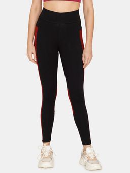 Zivame - Zelocity High Rise Leggings - Pomegranate - Black