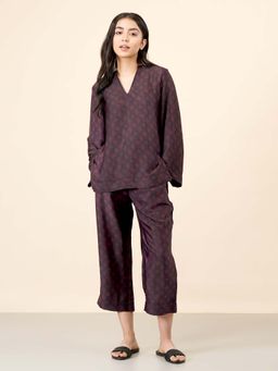 Celery - Womens Satin Printed Purple Co-Ord Set