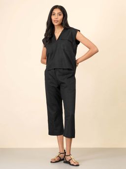 Celery - Womens Cotton Solid Black Co-Ord Set
