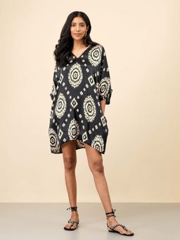 Celery - Womens Silk Printed Black Dress