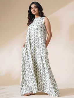 Celery - Womens Nylon Printed Off White Dress