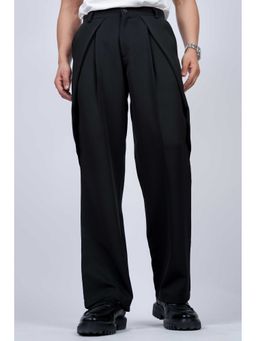 Perch - Black Solid Loose Fit Overpleat Korean Pant