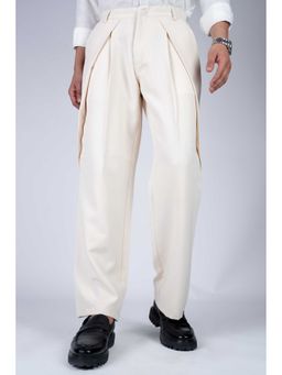 Perch - Cream Solid Loose Fit Overpleat Korean Pant