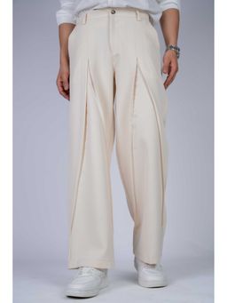 Perch - Cream Solid Loose Fit Mid-Pleat Korean Pant