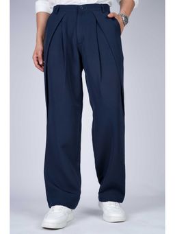 Perch - Navy Blue Solid Loose Fit Overpleat Korean Pant