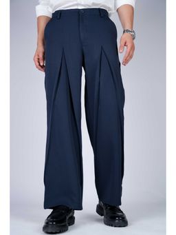 Perch - Navy Blue Solid Loose Fit Mid-Pleat Korean Pant