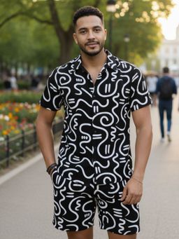 RIGO - Charcoal Rayon Abstract Co-Ord Set