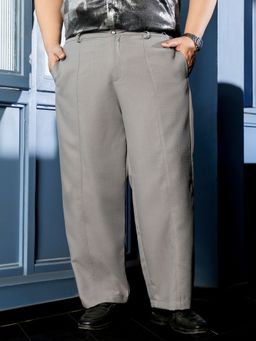 Instafab Plus - Grey Self Design Relaxed Fit Formal Trouser