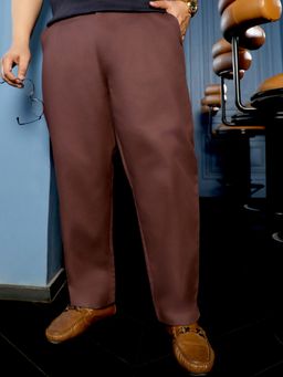 Instafab Plus - Dark Brown Solid Regular Fit Casual Trouser