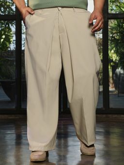 Instafab Plus - Beige Solid Relaxed Fit Casual Trouser