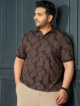 Instafab Plus - Brown Textured Polo T-Shirt
