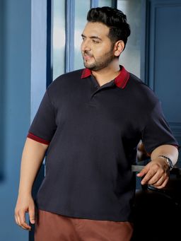 Instafab Plus - Navy Blue Solid Polo T-Shirt