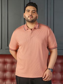 Instafab Plus - Peach Textured Polo T-Shirt