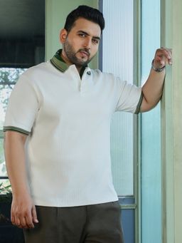 Instafab Plus - Off White Textured Polo T-Shirt