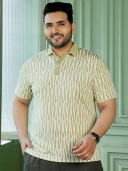 Instafab Plus - Olive Geometric Polo T-Shirt