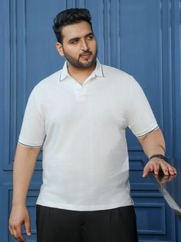 Instafab Plus - White Textured Polo T-Shirt