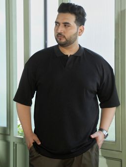 Instafab Plus - Black Textured Polo T-Shirt
