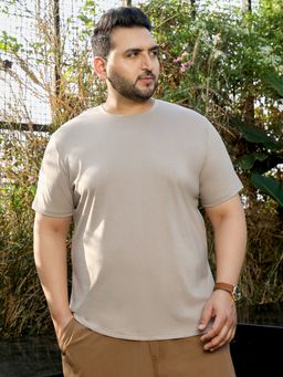 Instafab Plus - Beige Solid T-Shirt