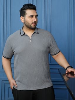 Instafab Plus - Grey Textured Polo T-Shirt