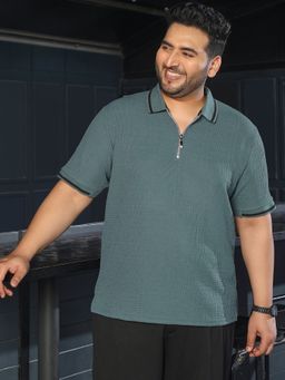 Instafab Plus - Teal Textured Polo T-Shirt