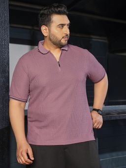 Instafab Plus - Mauve Textured Polo T-Shirt