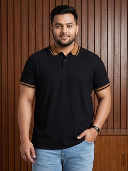 Instafab Plus - Black Textured Polo T-Shirt