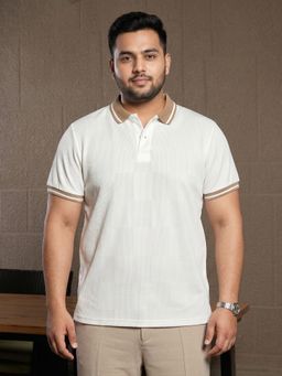 Instafab Plus - Off White Textured Polo T-Shirt
