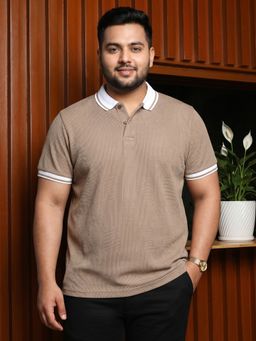 Instafab Plus - Beige Textured Polo T-Shirt
