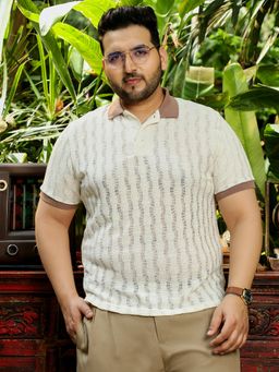 Instafab Plus - Off White Textured Polo T-Shirt