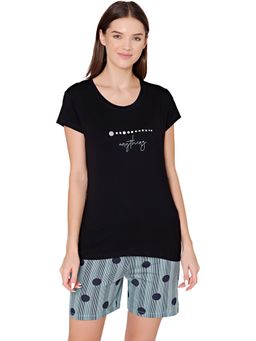 Bodycare - Womens Modal Printed Night Suit Of T-Shirt & Shorts -BSSS17506 Black (Set of 2)