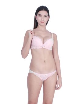 BRACHY - Womens Lace Under-Wired Bra and Panty Peach (Set of 2)