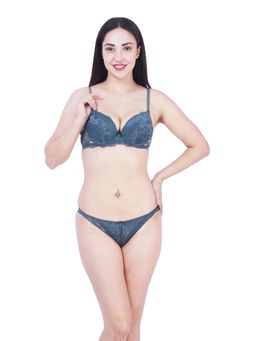 BRACHY - Womens Lace Under-Wired Bra and Panty Green (Set of 2)