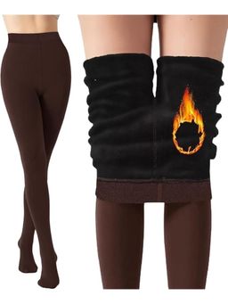 BRACHY - Womens Footed Length Stretchable Women Warm Thick Fur Fleece Winter Thermal Brown