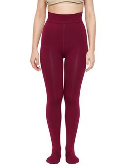BRACHY - Womens Footed Length Stretchable Women Warm Thick Fur Fleece Winter Thermal Maroon