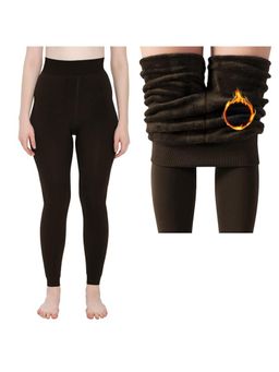 BRACHY - Womens Footed Length Stretchable Women Warm Thick Fleece Winter Thermal Brown