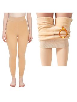 BRACHY - Womens Footed Length Stretchable Women Warm Thick Fleece Winter Thermal Beige