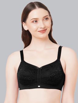 SOIE - Womens Full Coverage Padded Non-Wired Lace Bra Black
