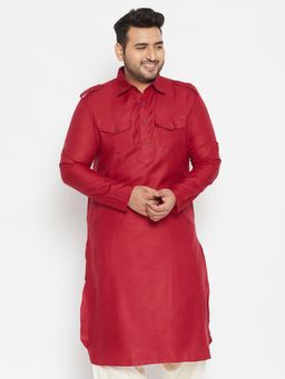 Vastramay - Men Maroon Cotton Blend Kurta