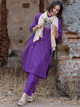 Babli - Purple Weave Co-Ord Set with Stole